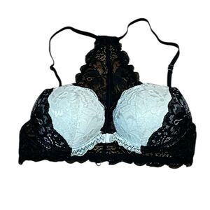 PINK Date Racerback Black and White Lace Bra, 32B